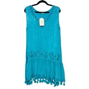 NWT Anandas Coastal Cowgirl Boho Tassel Dress Women Size M Lagenlook Resortwear